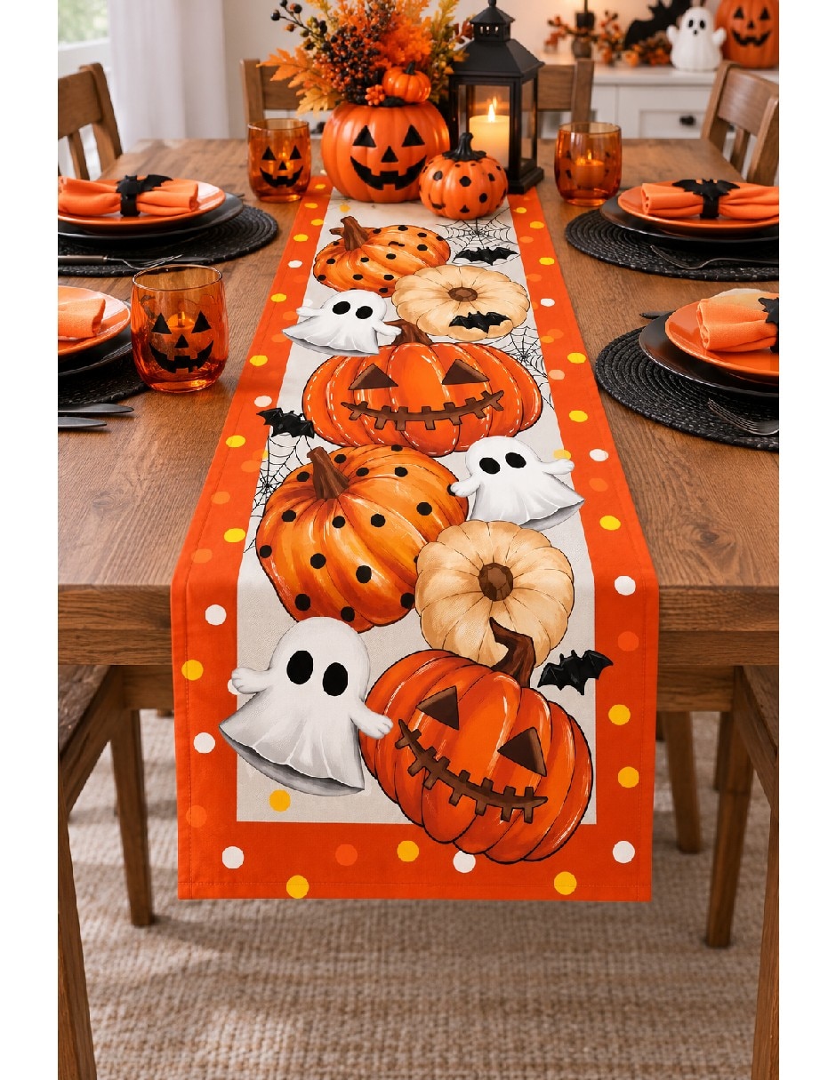 Camino mesa rectangular de lino halloween 2