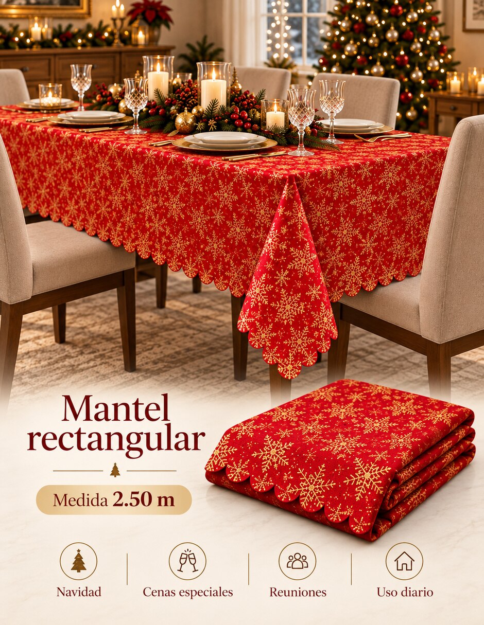 Mantel Rectangular de Poliéster Navidad 2