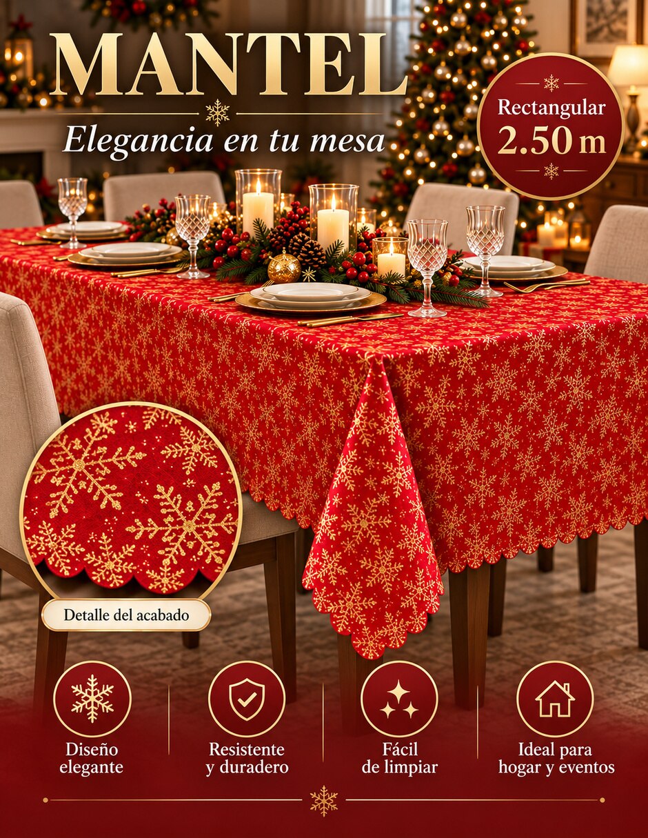 Mantel Rectangular de Poliéster Navidad 3