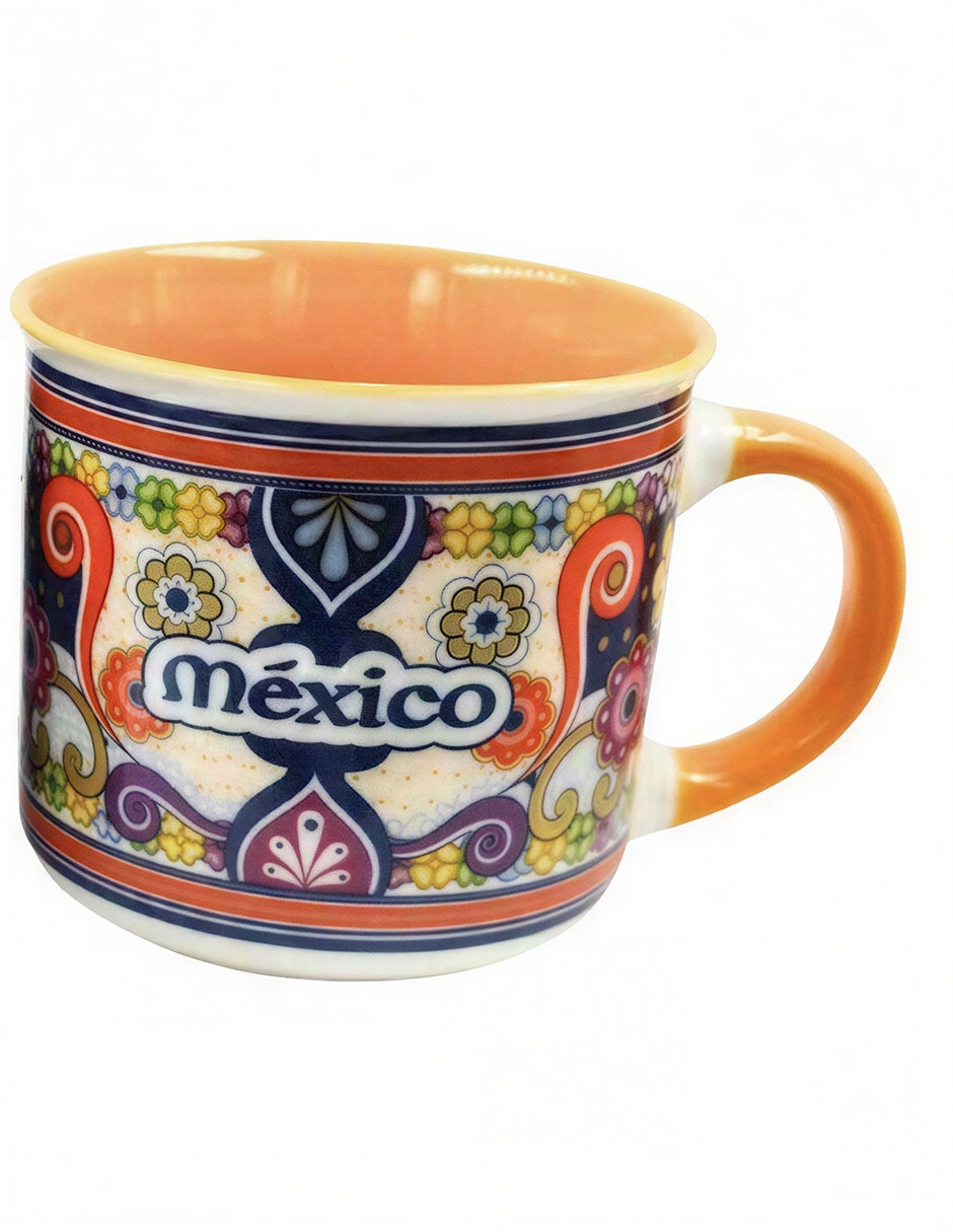 Taza redonda méxico de porcelana maki home tipo talavera méxico 320 ml con asa y filo dorado