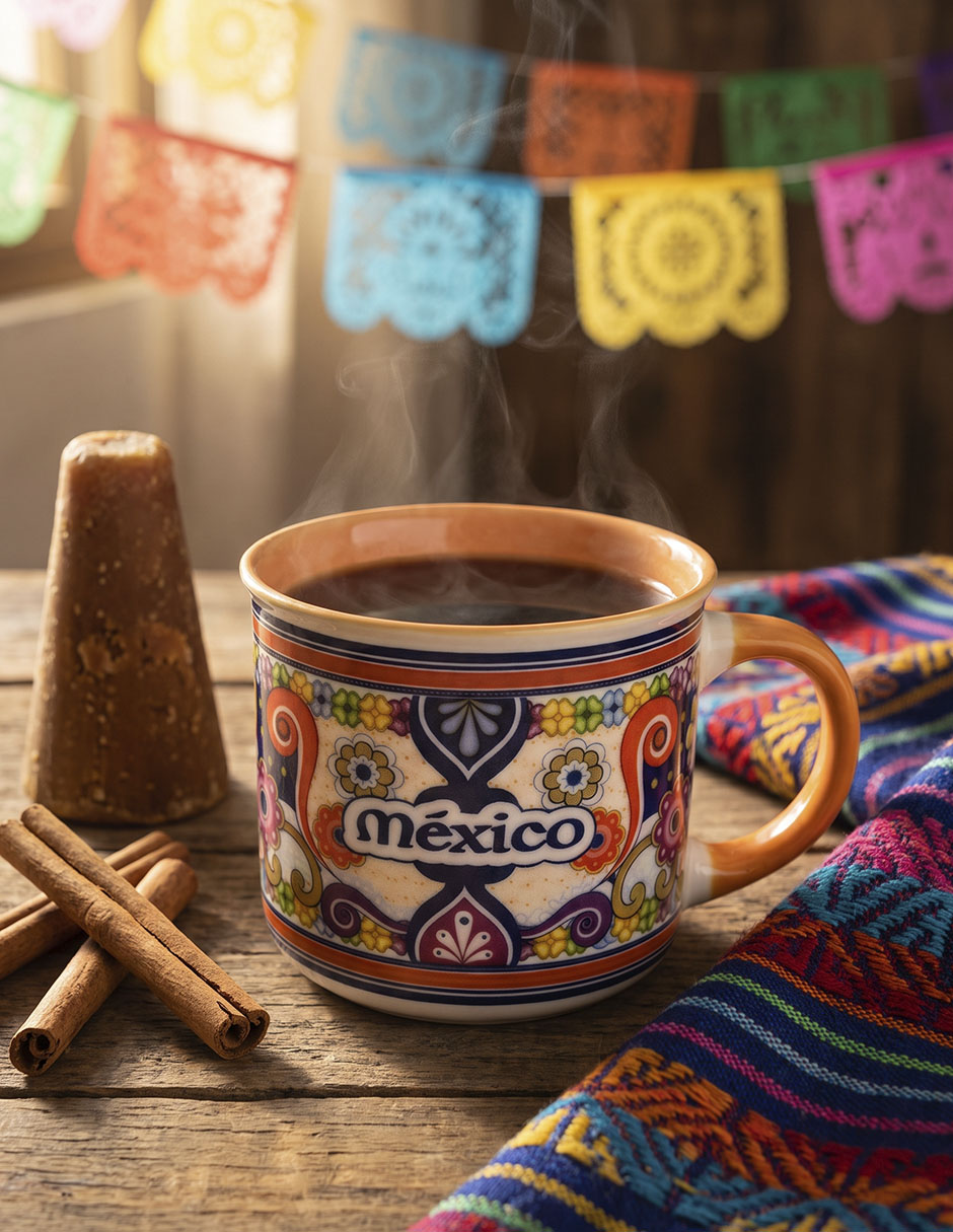Taza redonda méxico de porcelana maki home tipo talavera méxico 320 ml con asa y filo dorado 2