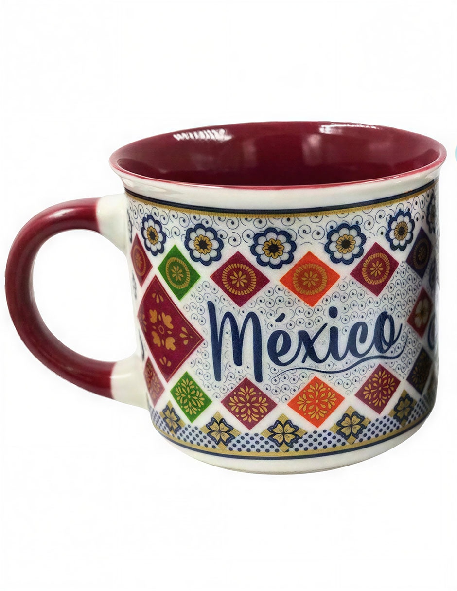 Taza redonda méxico de porcelana maki home tipo talavera méxico 320 ml con asa y filo dorado