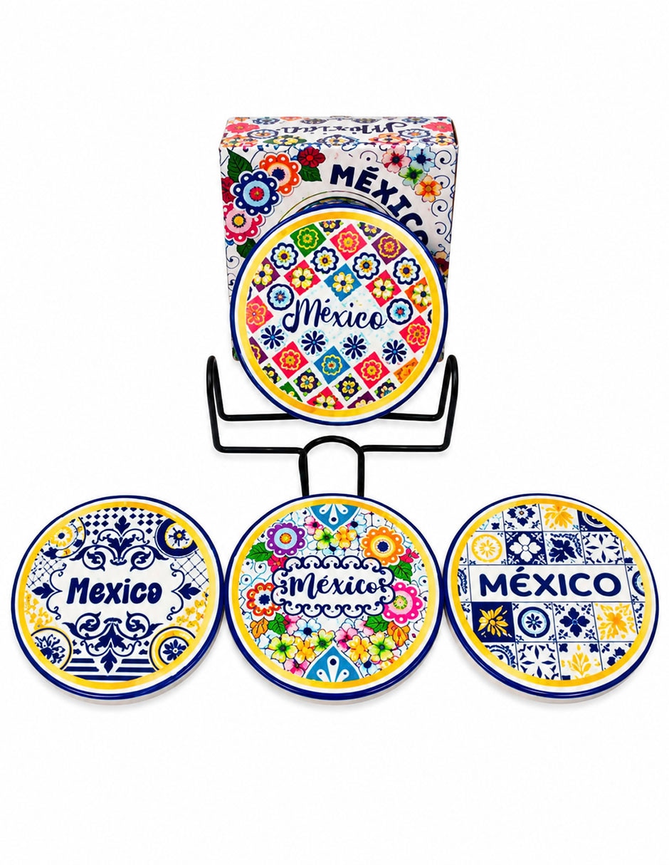 Portavaso/Set de portavasos Mexico Mágico de Porcelana 4 piezas piezas