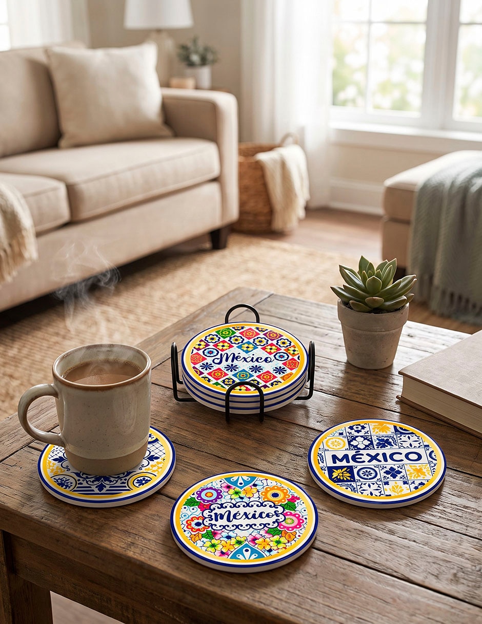 Portavaso/Set de portavasos Mexico Mágico de Porcelana 4 piezas piezas 4