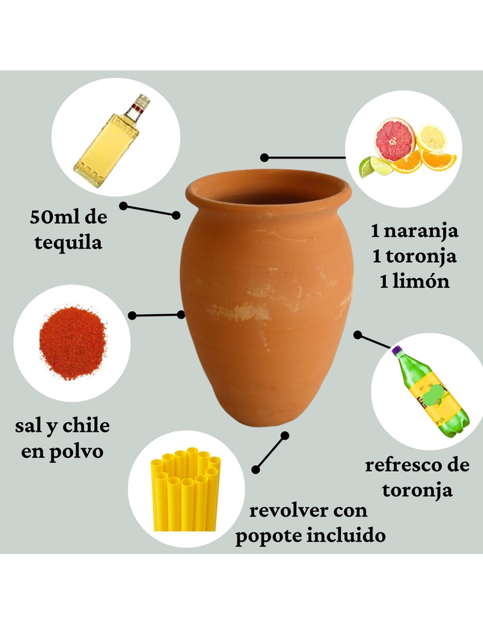 Vaso Tequilero de Arcilla roja con Individual piezas 12