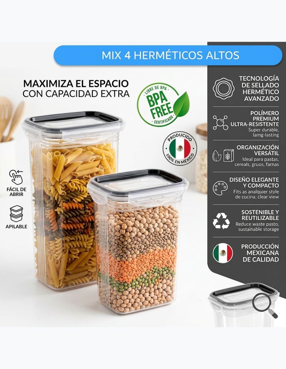 Kit de contenedores herméticos de plástico 4 piezas 6