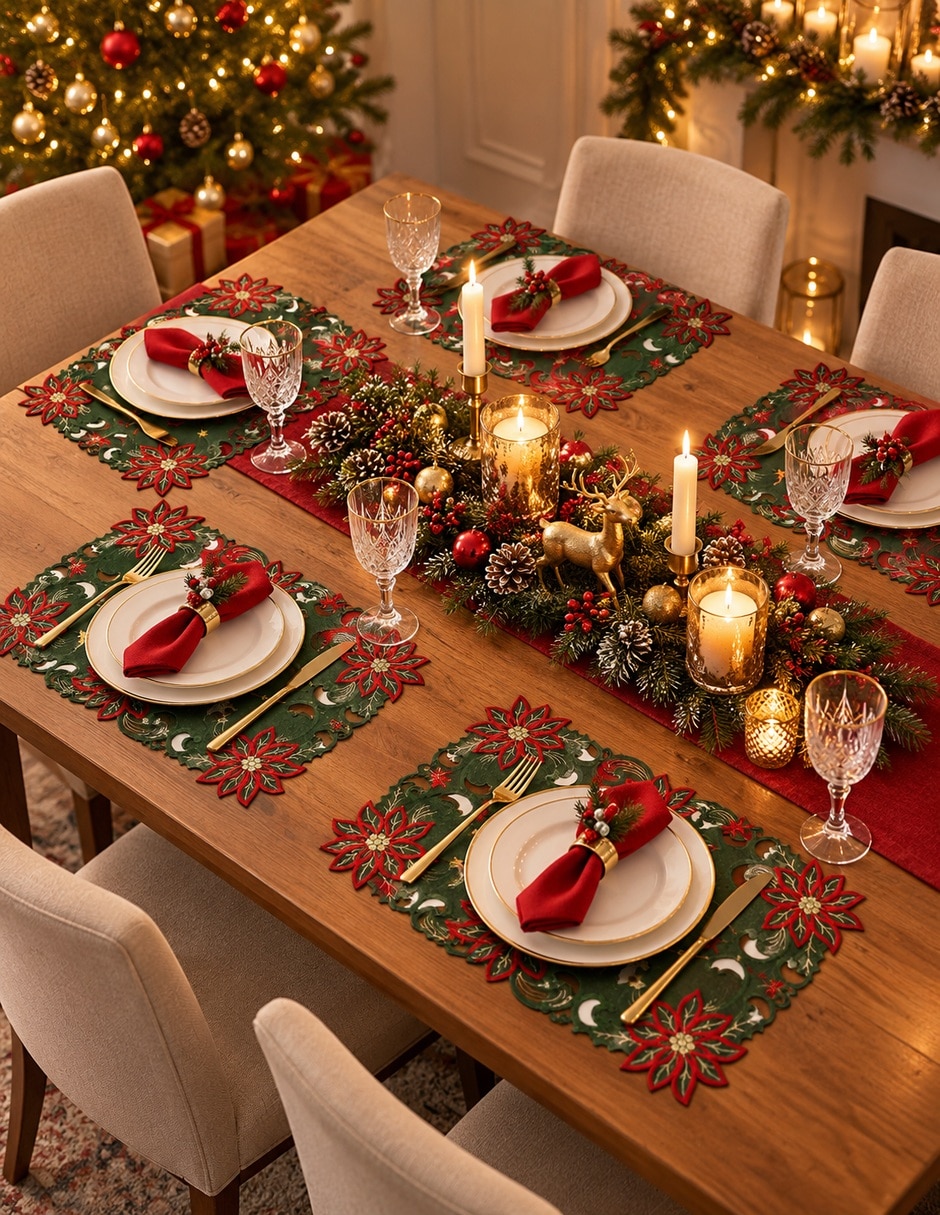 Set mantel individual rectangular navideños 3