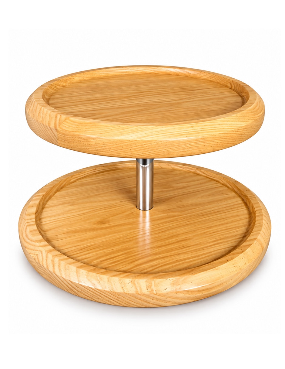 Charola giratoria de dos niveles de madera