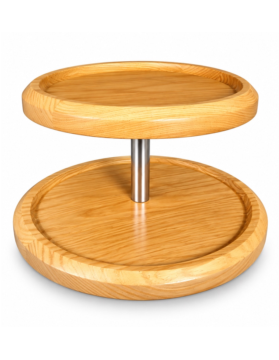 Charola giratoria de dos niveles de madera 2