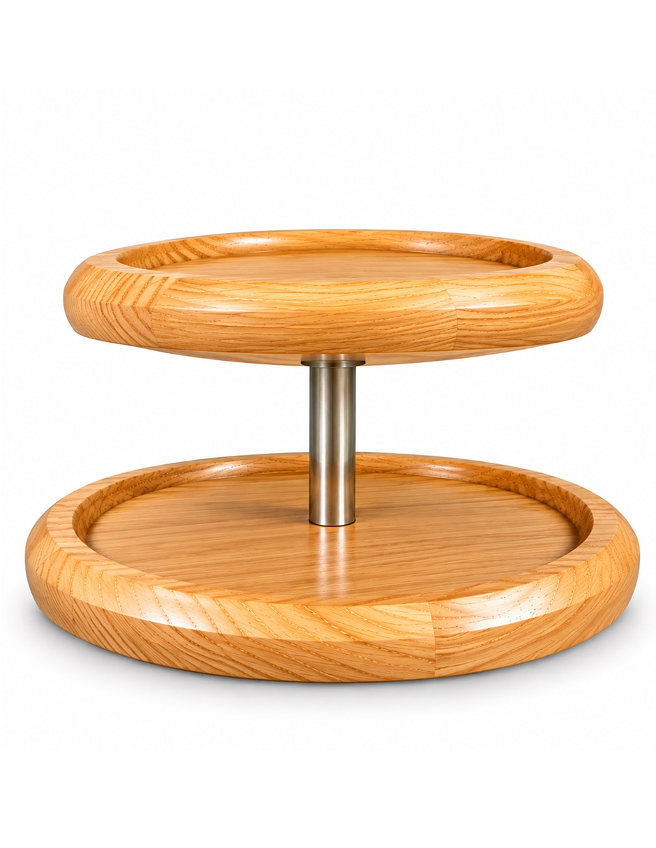 Charola giratoria de dos niveles de madera 3
